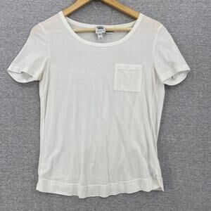 Worth Blouse Womens P (XS-S) Cream Short Sleeve Top Ruched Back Pocket Stretch